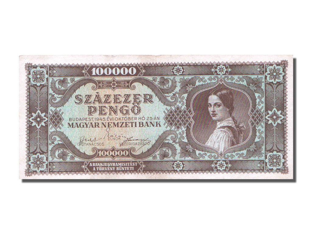 Hungary, 100,000 Pengö, 1945, KM #121a, 1945-10-23, AU(55-58), M.087