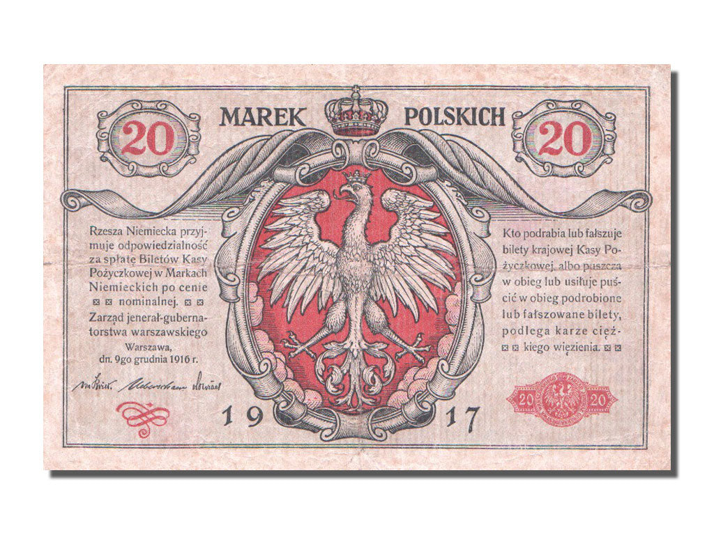 Poland, 20 Marek, 1917, KM #14, VF(20-25), A.0477037