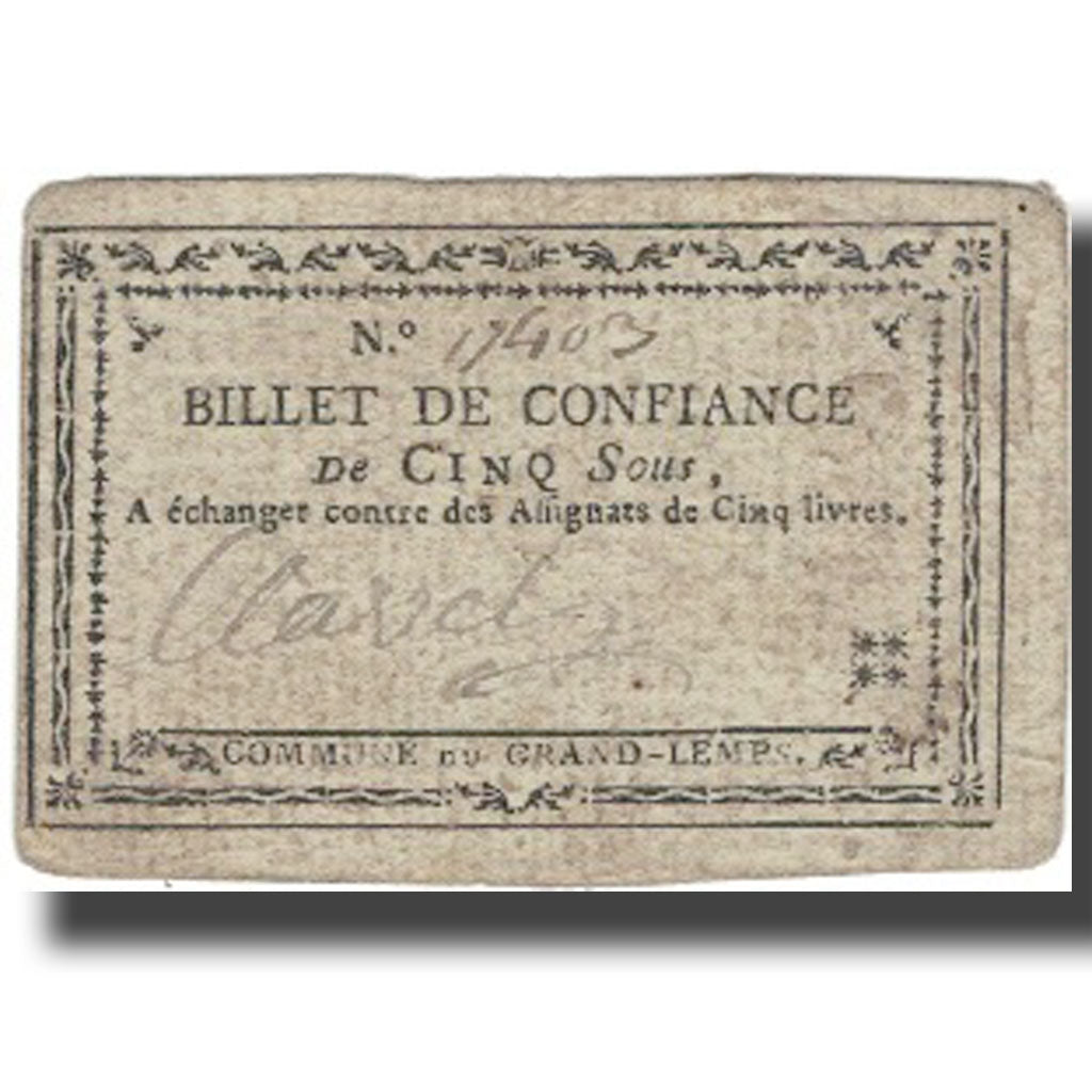 France, GRAND-LEMPS, 5 Sous, 1792, VF(20-25)