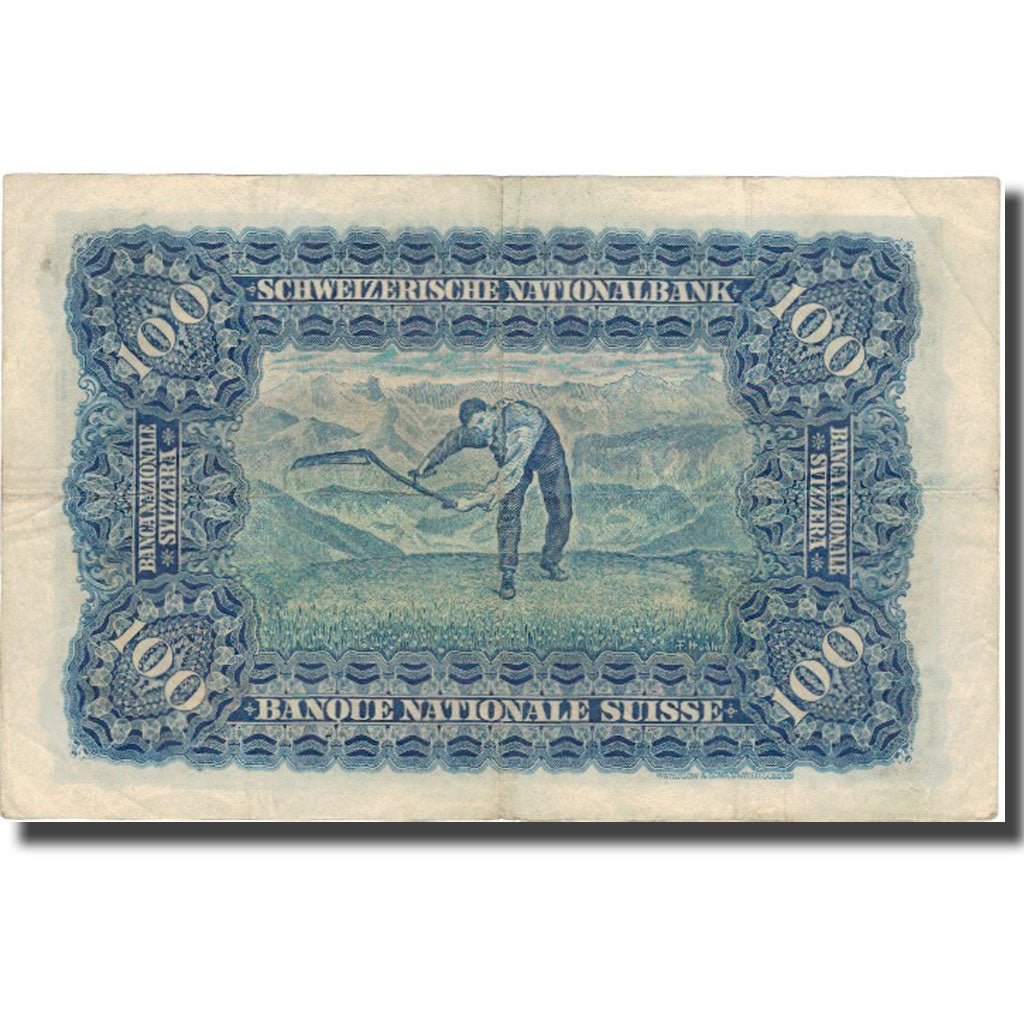 Nota, Suíça, 100 Franken, 1939, 1939-08-03, KM:35l, VF(30-35)