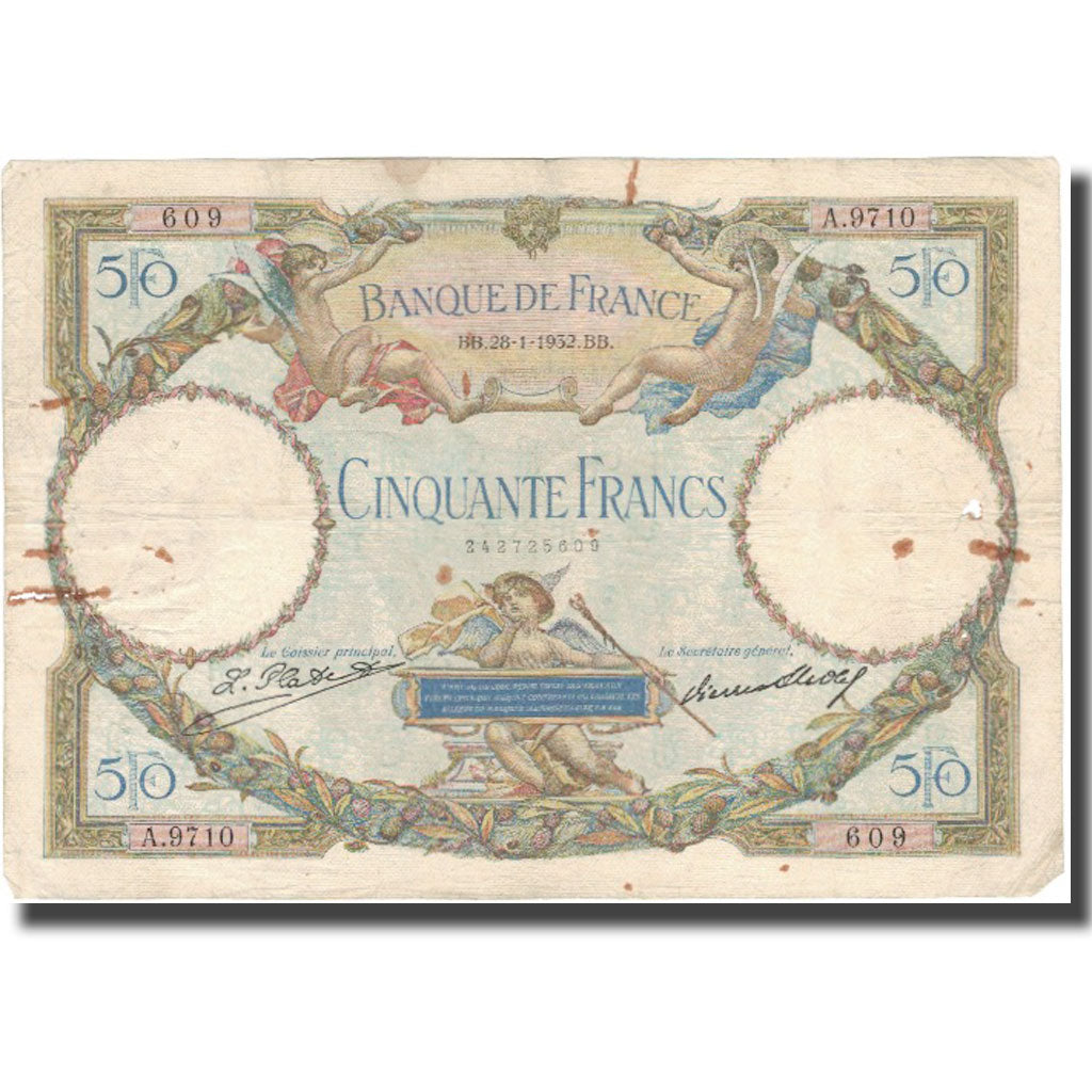 France, 50 Francs, Luc Olivier Merson, 1932, 1932-01-28, VF(20-25)