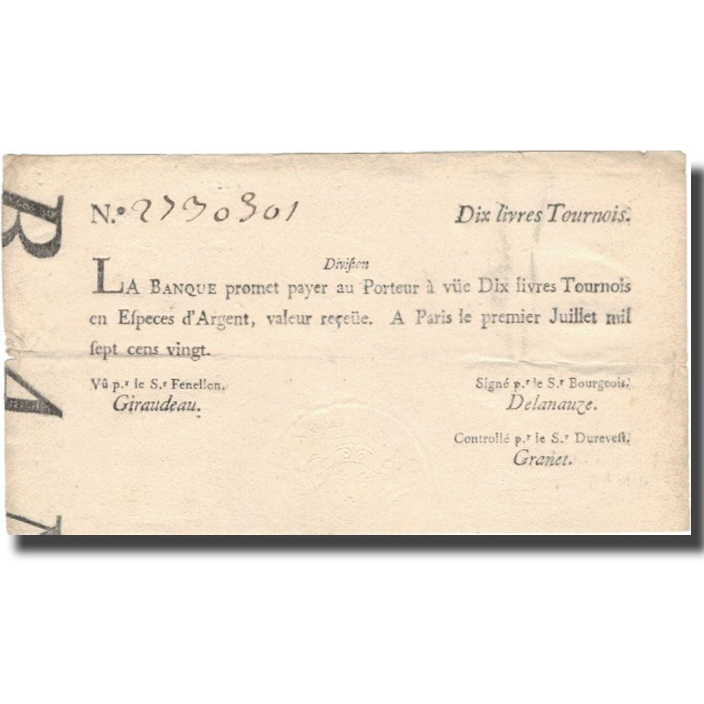 France, 10 Livres, 1720, 1720-07-01, EF(40-45), KM:A16b