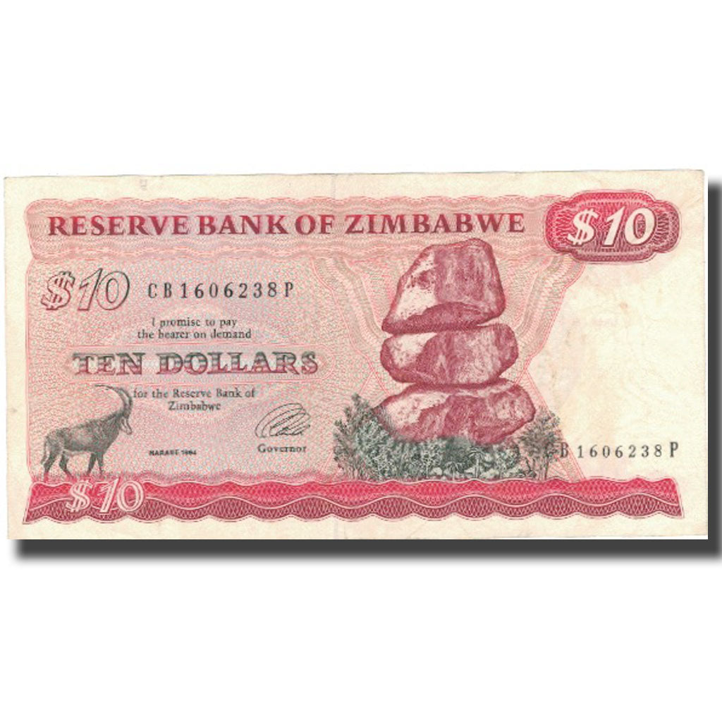 Nota, Zimbabué, 10 Dollars, KM:3d, AU(50-53)