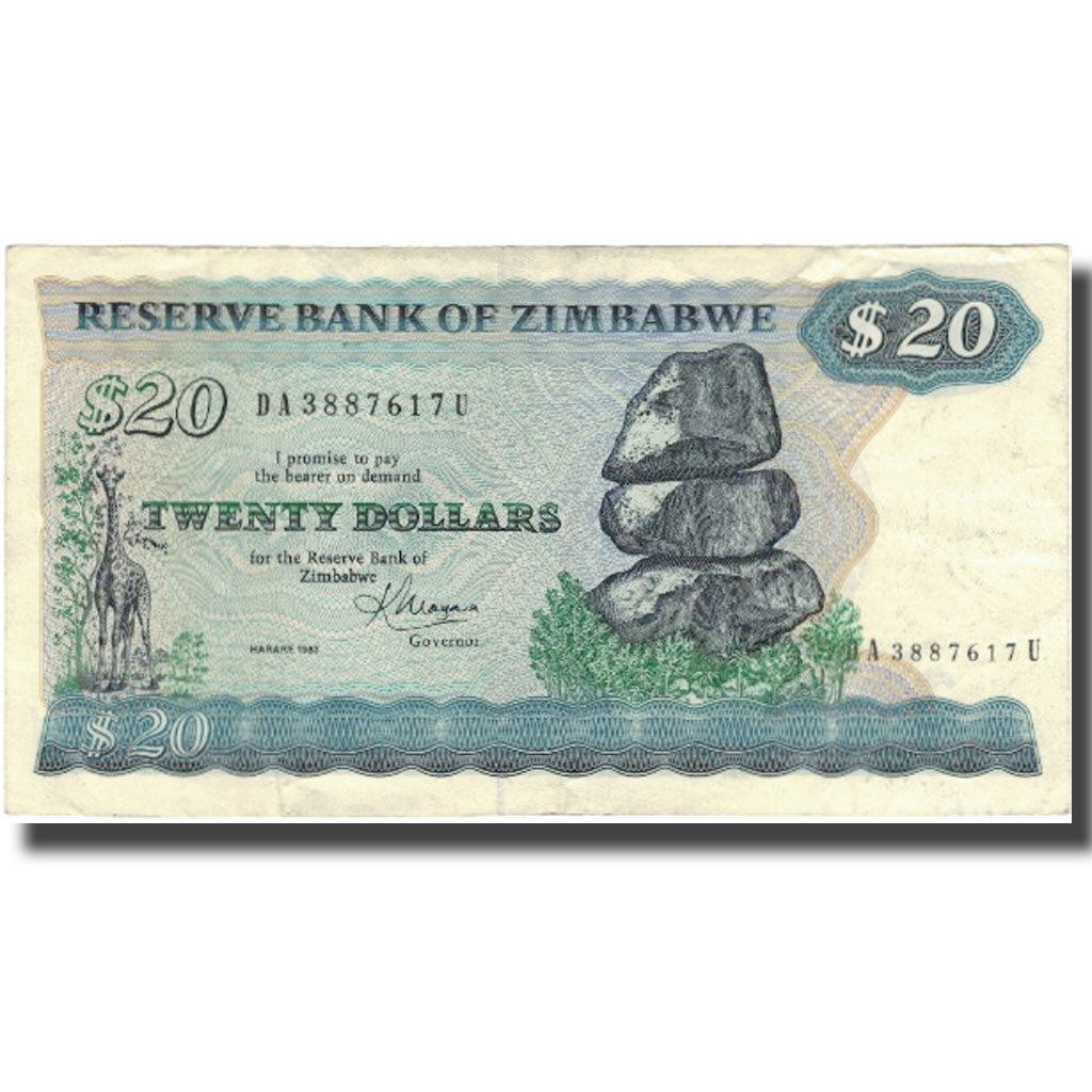 Banknote, Zimbabwe, 20 Dollars, 1983, 1983, KM:4c, AU(50-53)