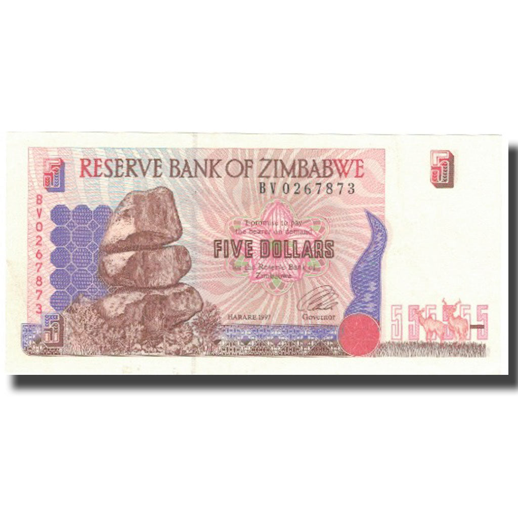 Banknote, Zimbabwe, 5 Dollars, 1997, 1997, KM:5b, UNC(60-62)