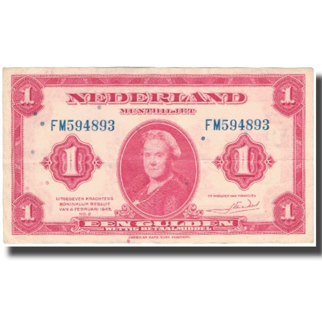 Banknote, Netherlands, 1 Gulden, 1943, 1943-02-04, KM:64a, EF(40-45)