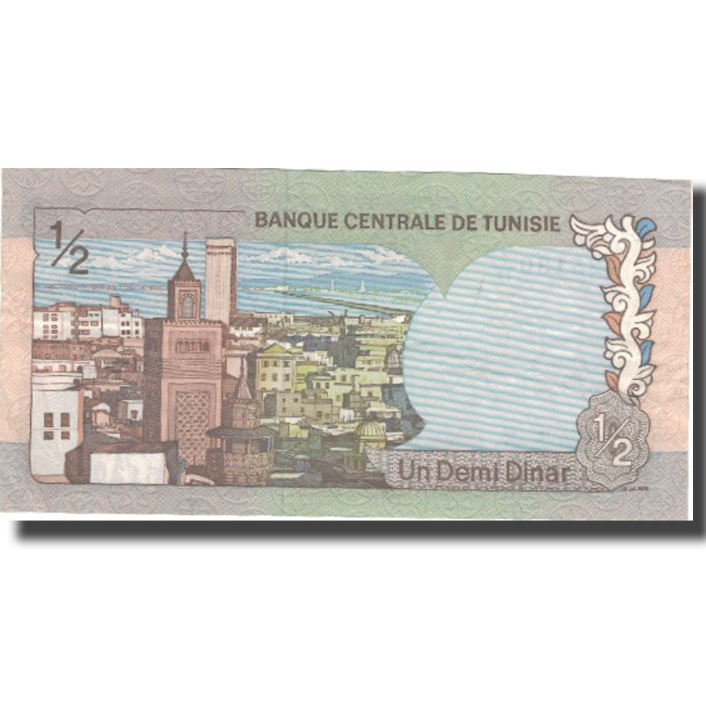 Banknote, Tunisia, 1/2 Dinar, 1972, 1972-08-03, KM:66a, AU(50-53)