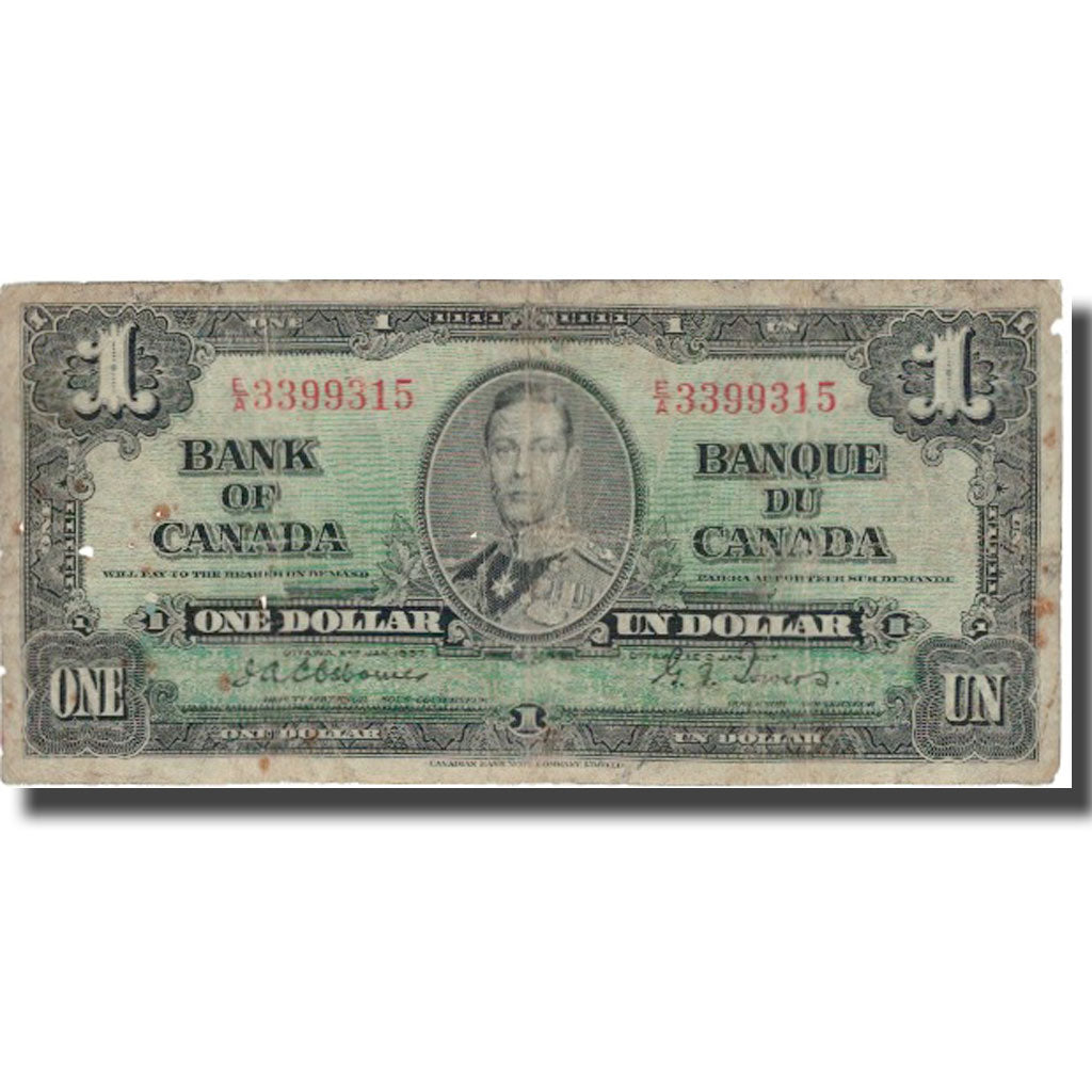 Nota, Canadá, 1 Dollar, 1937, 1937-01-02, KM:58a, F(12-15)