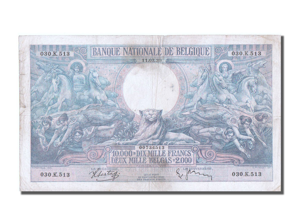 Billet, Belgique, 10,000 Francs-2000 Belgas, 1938, 1938-03-11, TTB