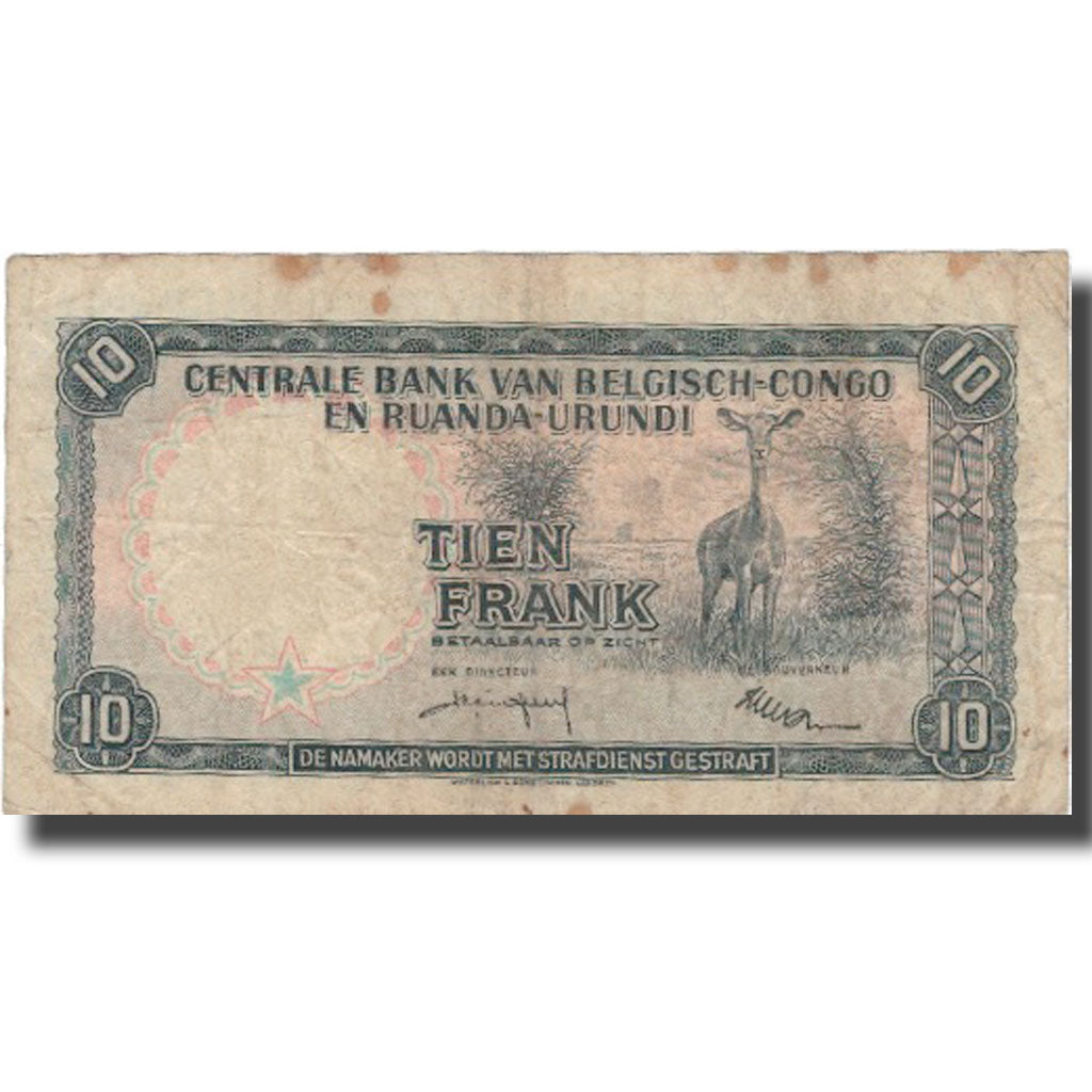 Banknote, Belgian Congo, 10 Francs, 1957, 1957-12-01, KM:30b, VF(30-35)
