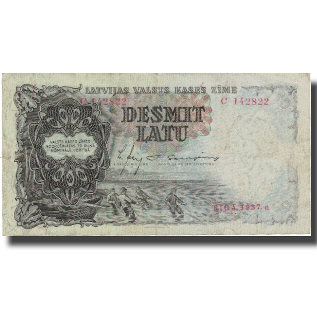 Banconote, Lettonia, 10 Latu, 1937-1939, KM:29b, MB