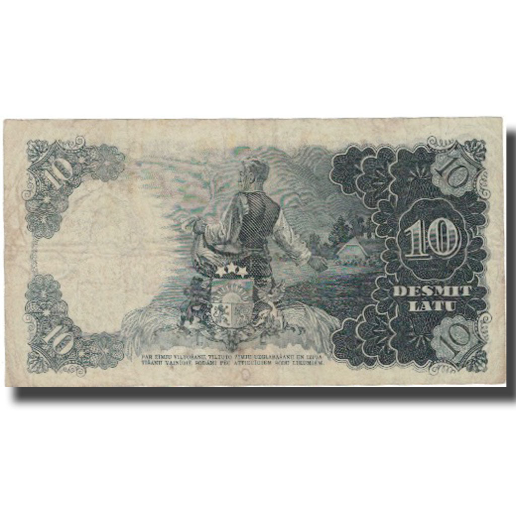 Billet, Latvia, 10 Latu, 1937-1939, KM:29e, TB