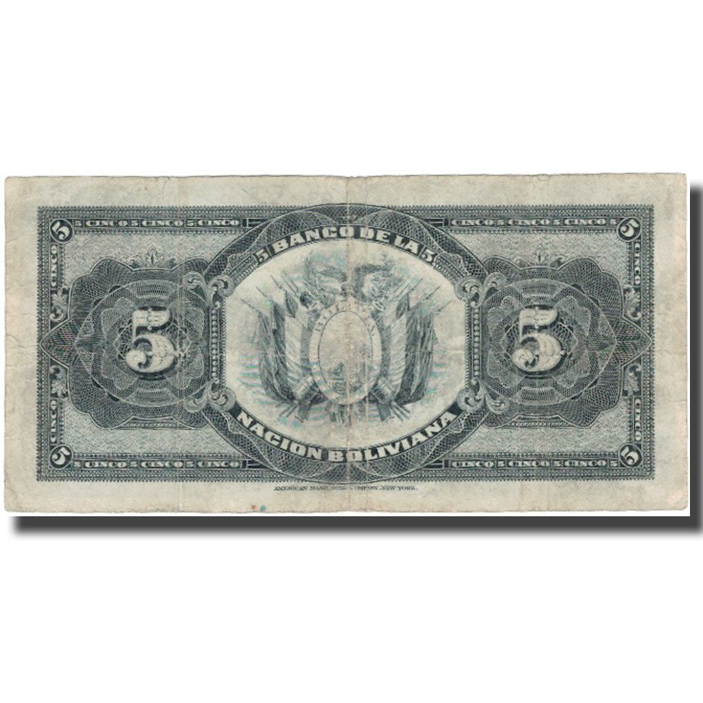 Banknote, Bolivia, 5 Bolivianos, 1911, 1911-05-11, KM:106a, VF(30-35)
