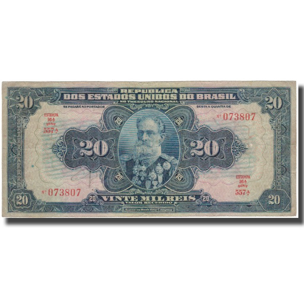 Nota, Brasil, 20 Cruzeiros on 20 Mil Reis, Undated (1942), KM:127, VF(30-35)