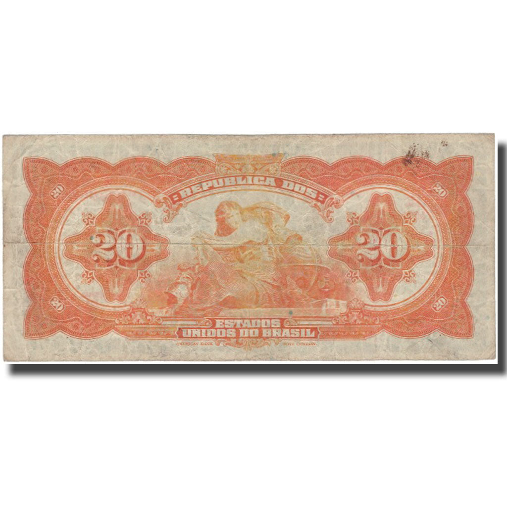 Nota, Brasil, 20 Cruzeiros on 20 Mil Reis, Undated (1942), KM:127, VF(30-35)