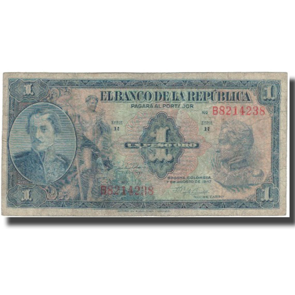 Billete, 1 Peso Oro, 1947, Colombia, 1947-08-07, KM:380e, BC