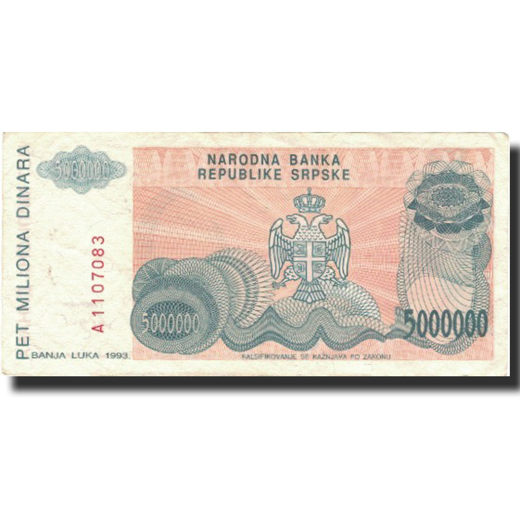 Banknot, Bośnia-Hercegowina, 5,000,000 Dinara, 1993, 1993, KM:153a, EF(40-45)
