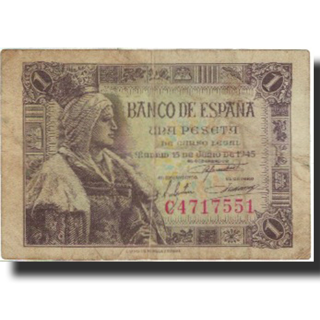 Geldschein, Spanien, 1 Peseta, 1945, 1945-01-15, KM:128a, S
