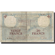Biljet, Marokko, 20 Francs, 1945, 1945-03-01, KM:18b, TB