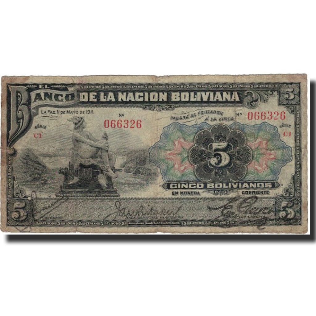 Banknote, Bolivia, 5 Bolivianos, 1911, 1911-05-11, KM:105b, VF(20-25)