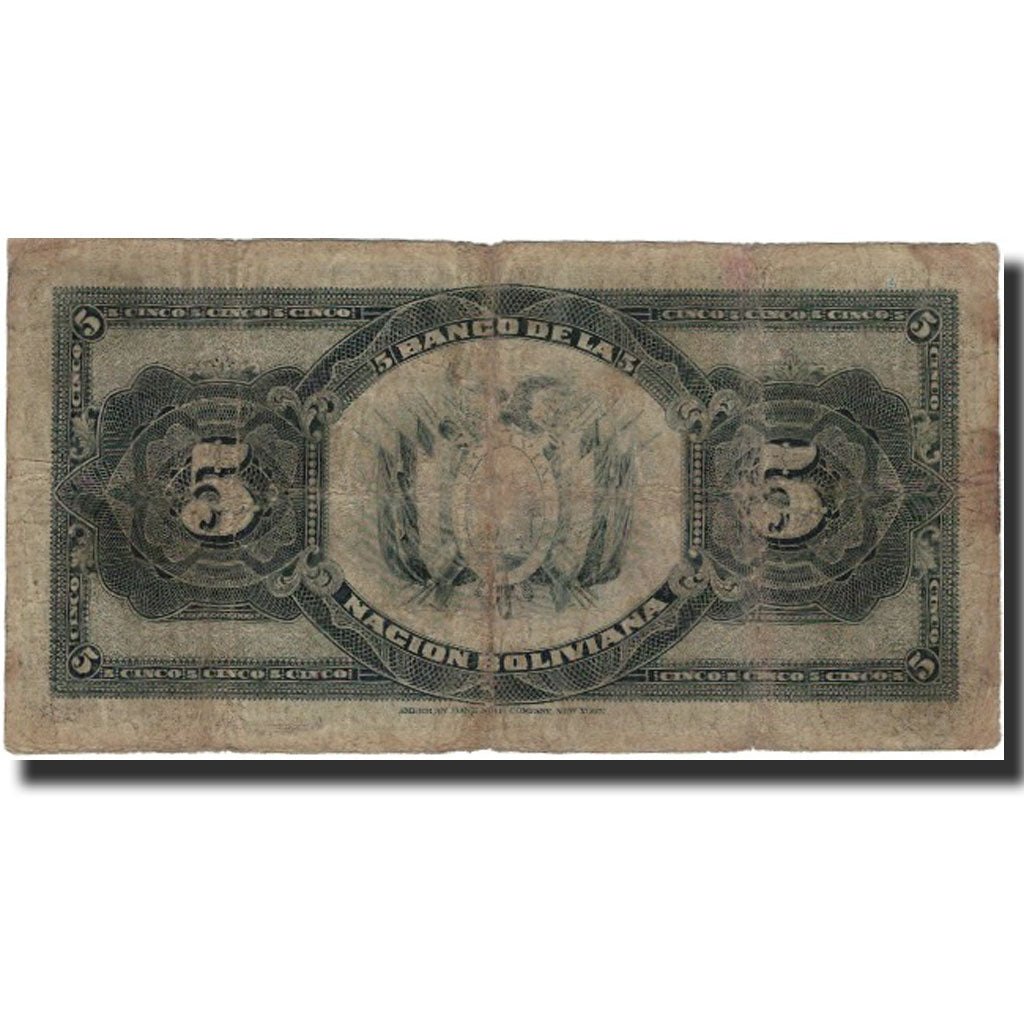 Banknote, Bolivia, 5 Bolivianos, 1911, 1911-05-11, KM:105b, VF(20-25)