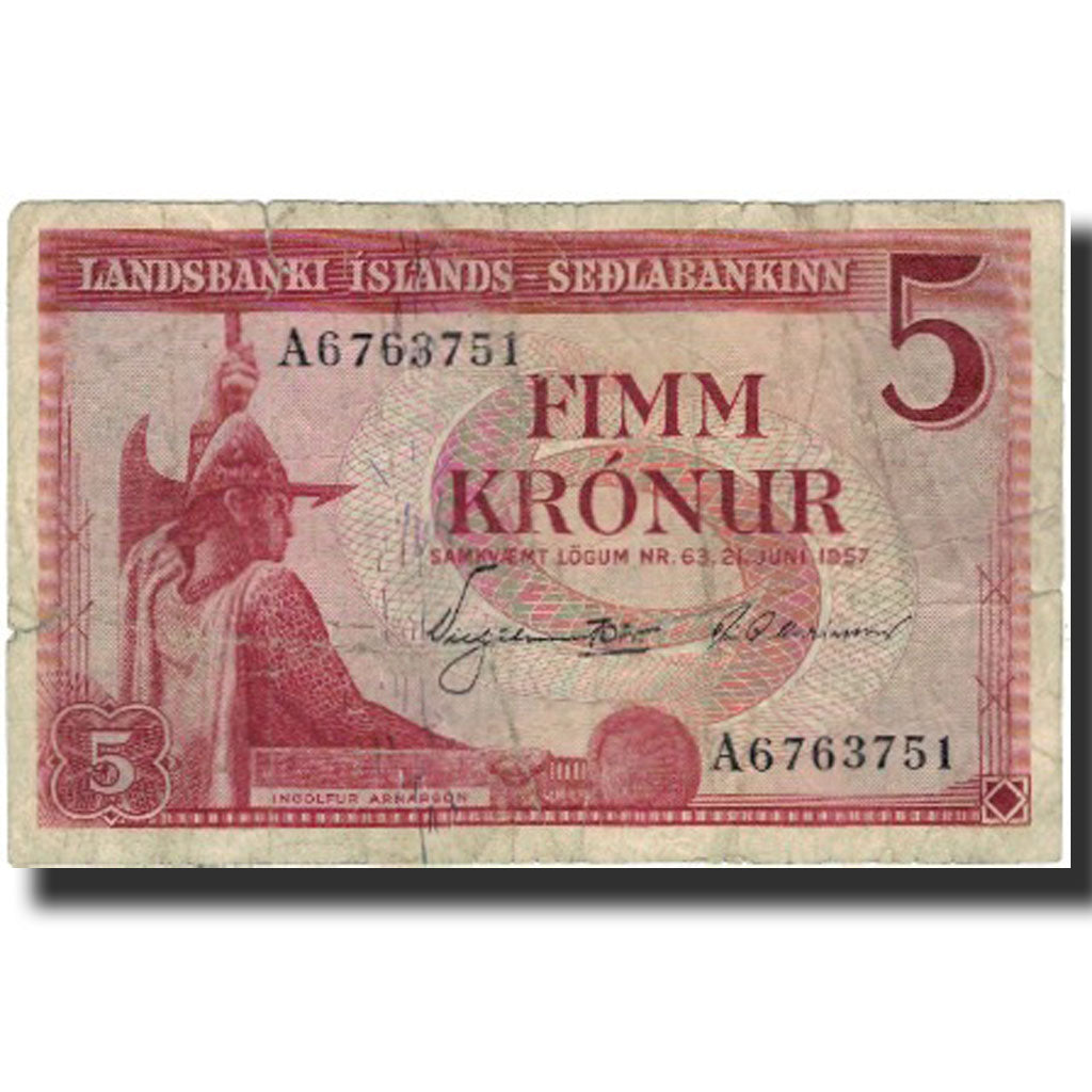 Banknote, Iceland, 5 Kronur, 1957, 1957-06-21, KM:37b, VF(20-25)