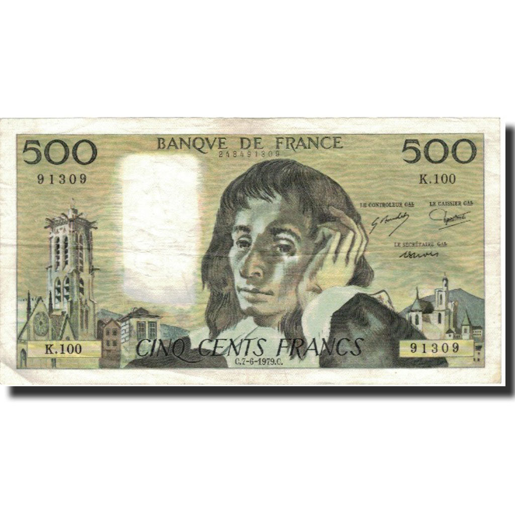 France, 500 Francs, Pascal, 1979, 1979-06-07, EF(40-45), Fayette:71.19, KM:156d