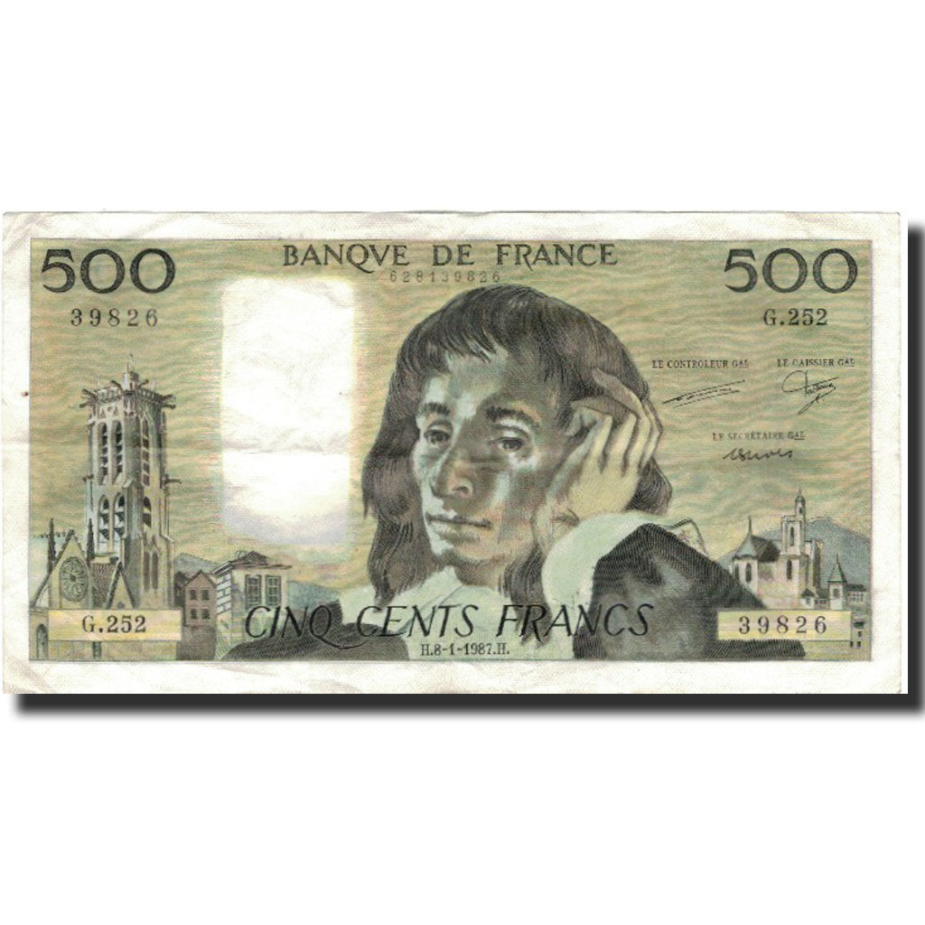 France, 500 Francs, Pascal, 1987, 1987-01-08, TTB, Fayette:71.35, KM:156f