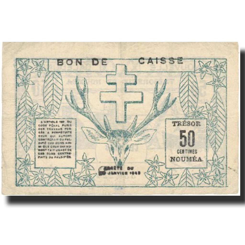Banknote, New Caledonia, 50 Centimes, paysage, 1943, 1943-03-29, KM:54