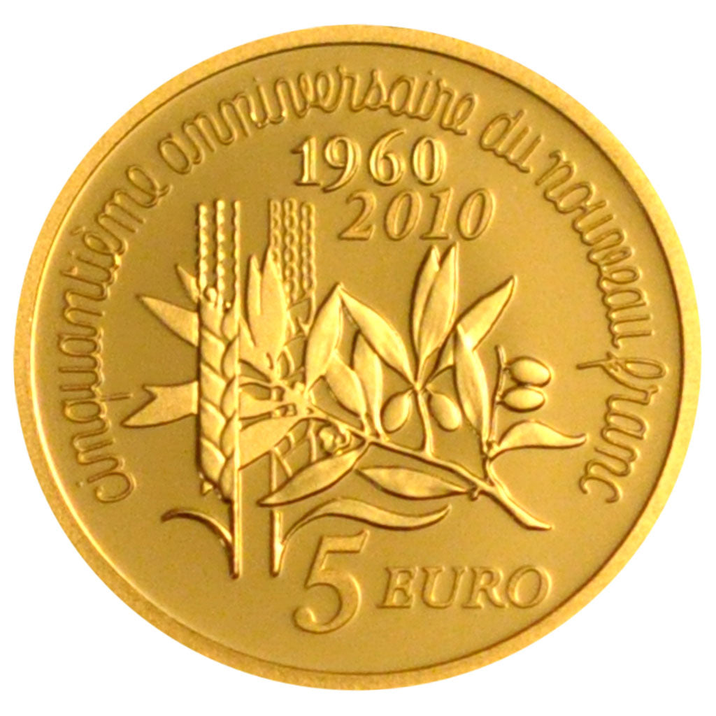 France, 5 Euros, 2010, MS(65-70), Gold, 1.24