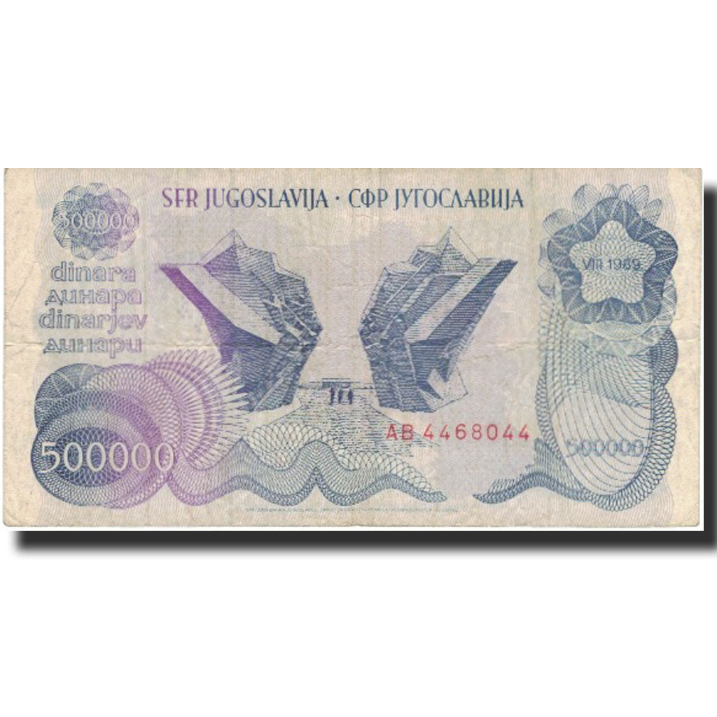 Banknote, Yugoslavia, 500,000 Dinara, 1989, 1989-08-01, KM:98a, VF(30-35)