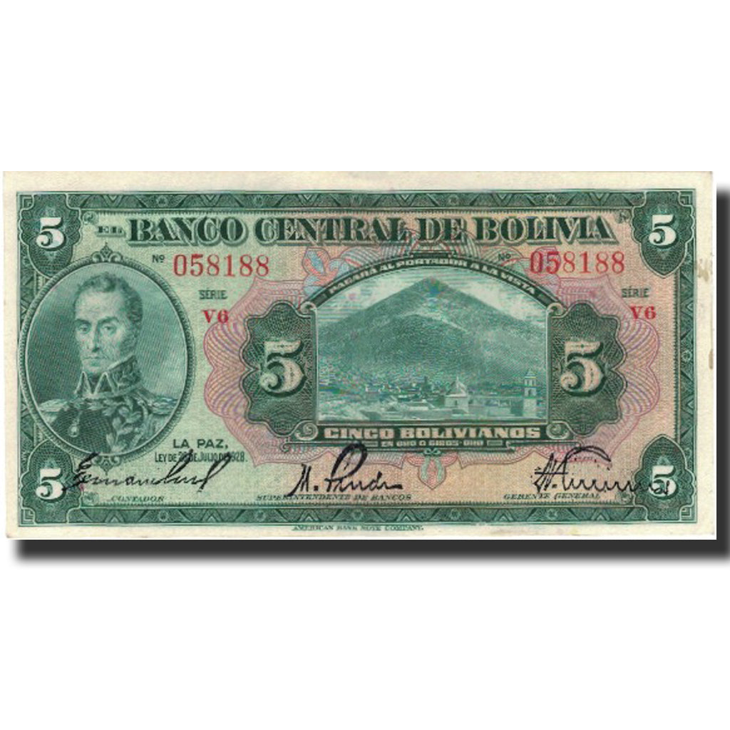 Billet, Bolivie, 5 Bolivianos, L.1928, KM:120A, TTB+