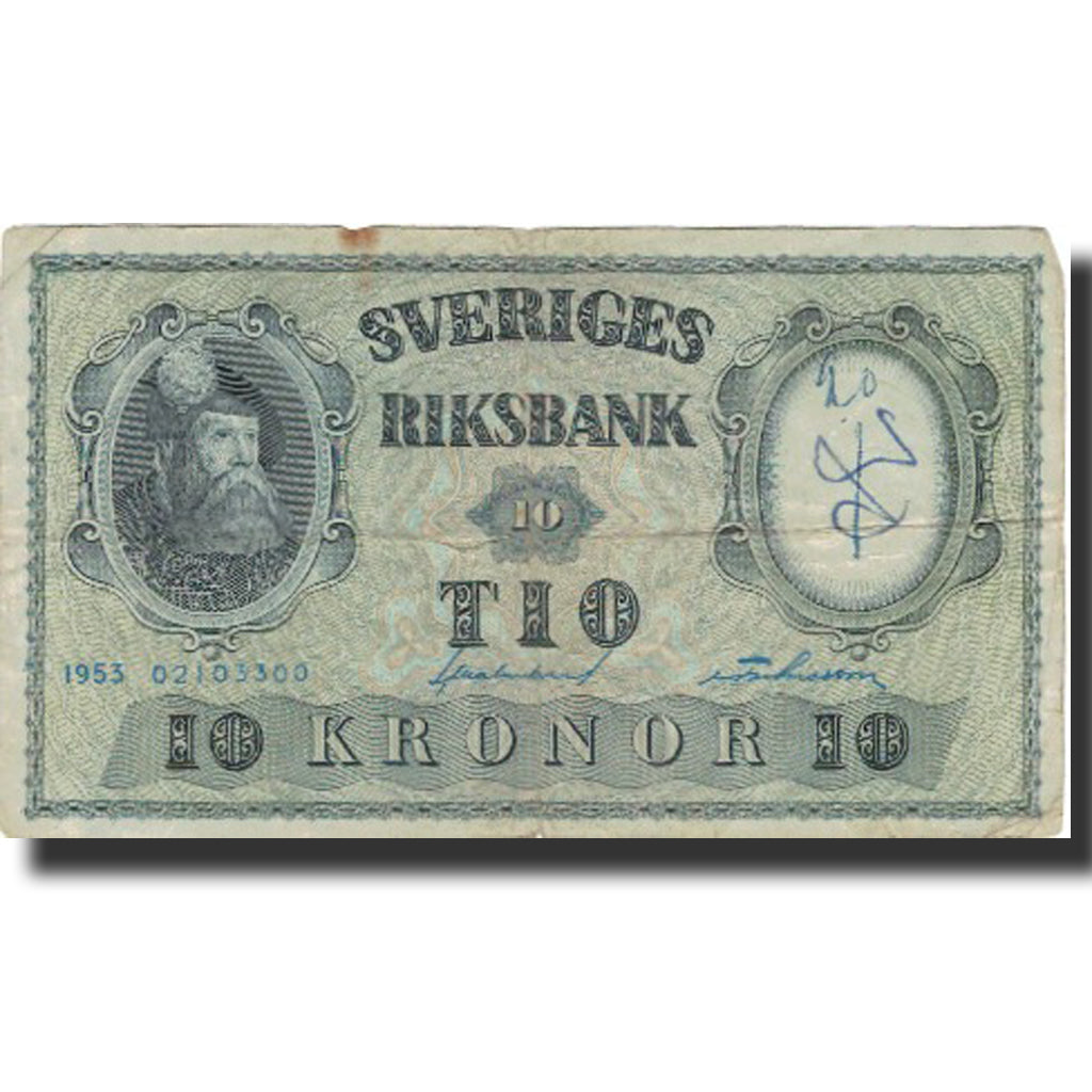 Geldschein, Schweden, 10 Kronor, 1953, 1953, KM:43a, S+