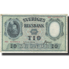 Nota, Suécia, 10 Kronor, 1951, 1951, KM:40m, VF(20-25)
