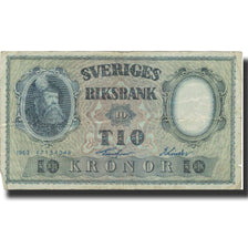 Nota, Suécia, 10 Kronor, 1952, 1962, KM:43i, VG(8-10)