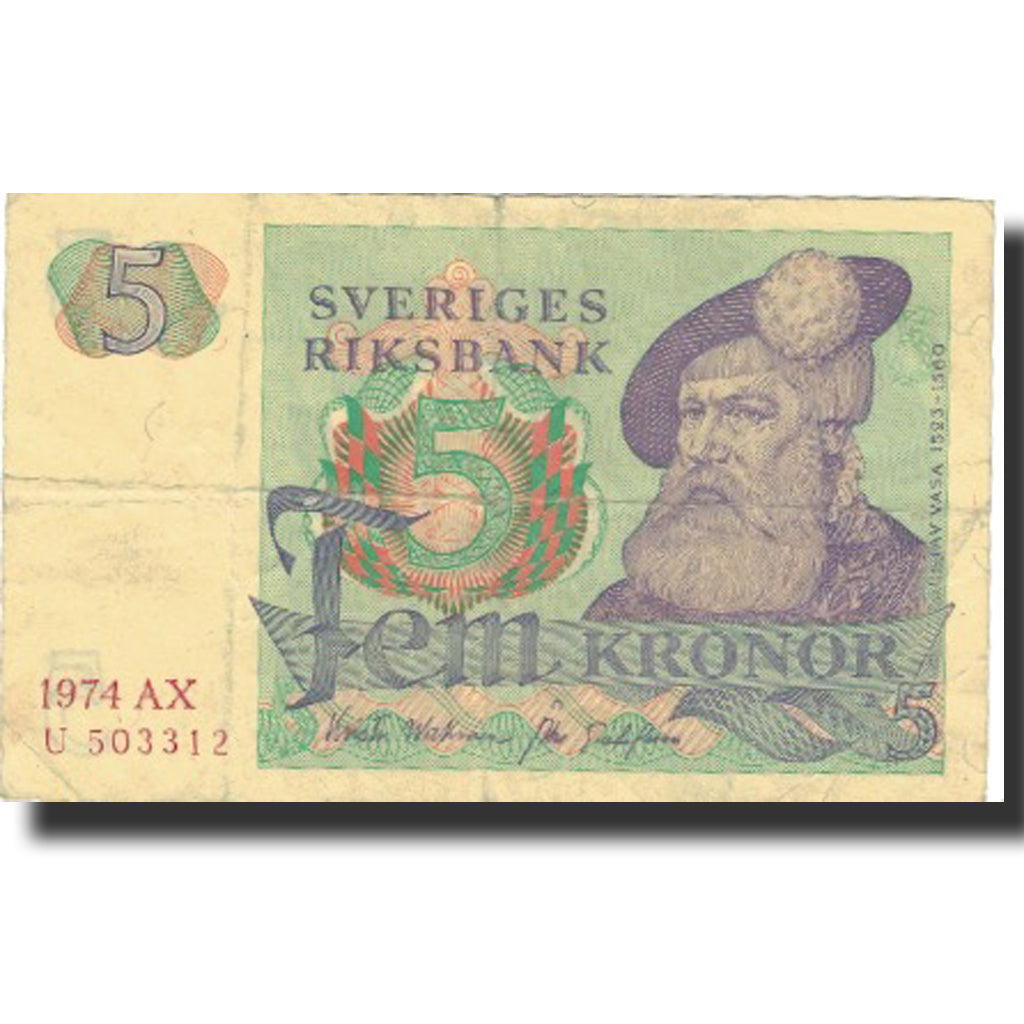 Banknote, Sweden, 5 Kronor, 1974, 1974, KM:51c, VF(20-25)