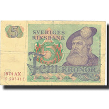 Banknote, Sweden, 5 Kronor, 1974, 1974, KM:51c, VF(20-25)