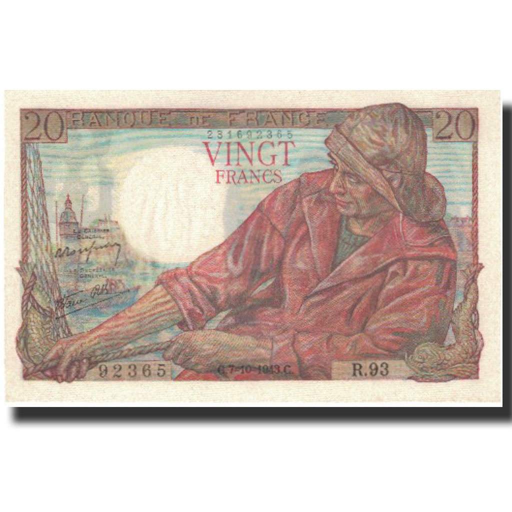 France, 20 Francs, Pêcheur, 1943, 1943-10-07, NEUF, Fayette:13.7, KM:100a