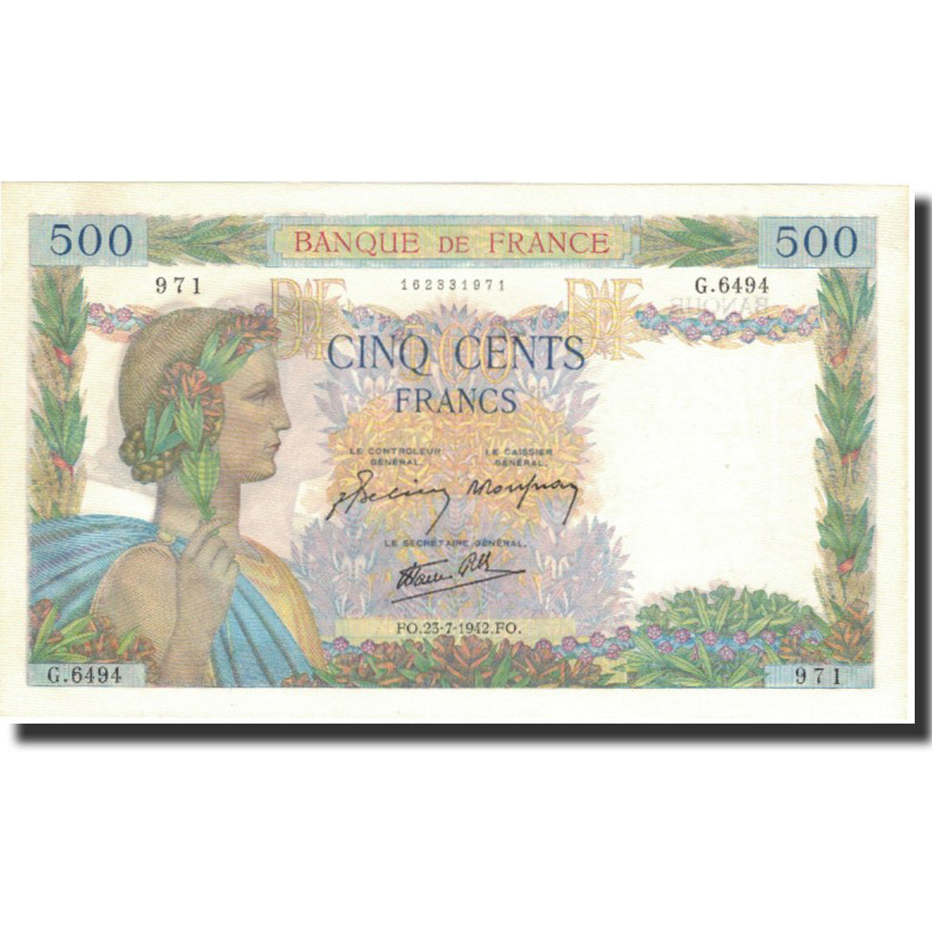 Frankrijk, 500 Francs, La Paix, 1942, 1942-07-23, SPL+, Fayette:32.38, KM:95b
