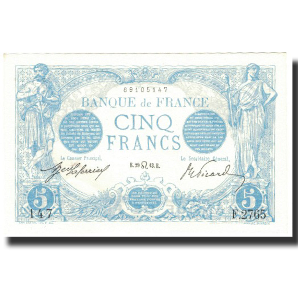 Francia, 5 Francs, Bleu, 1913, 1913-07-29, SPL, Fayette:2.19, KM:70