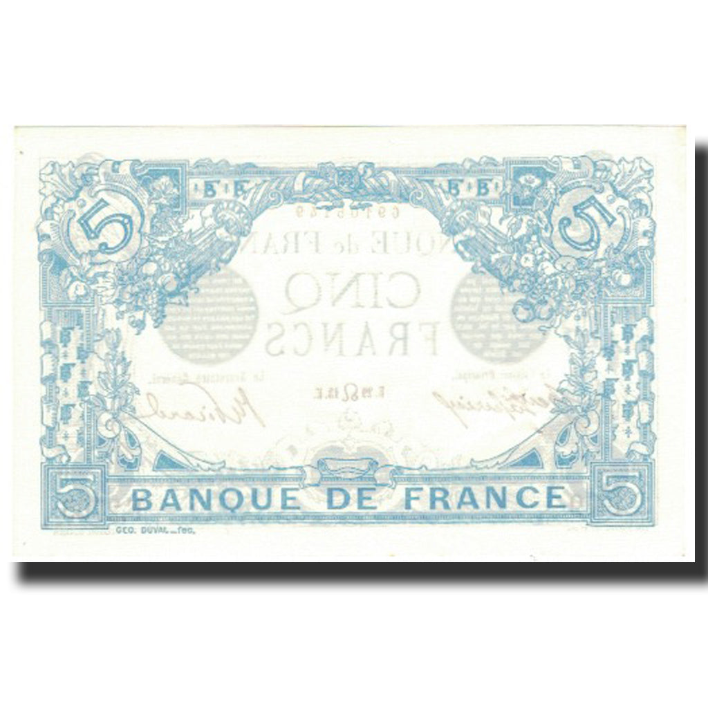 France, 5 Francs, Bleu, 1913, 1913-07-29, UNC(63), Fayette:2.19, KM:70