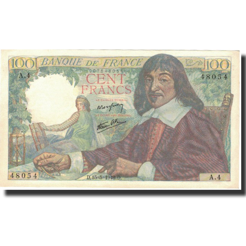 Francia, 100 Francs, Descartes, 1942, 1942-05-15, SC, Fayette:27.1, KM:101a