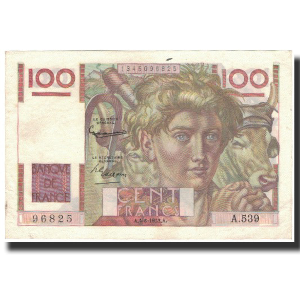 France, 100 Francs, Jeune Paysan, 1953, 1953-06-04, UNC(63), Fayette:28.37