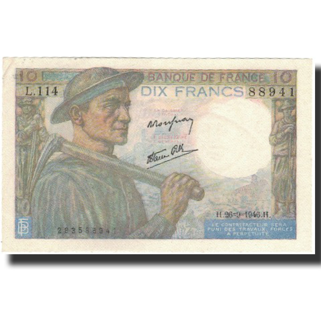 Francja, 10 Francs, Mineur, 1946, 1946-09-26, UNC(60-62), Fayette:8.15, KM:99e