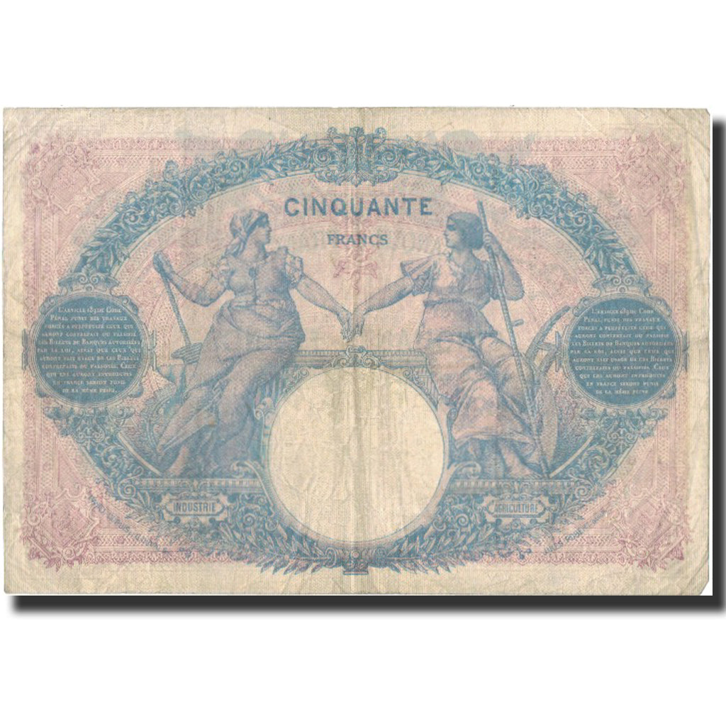 França, 50 Francs, Bleu et Rose, 1917, 1917-04-14, VF(20-25), Fayette:14.30