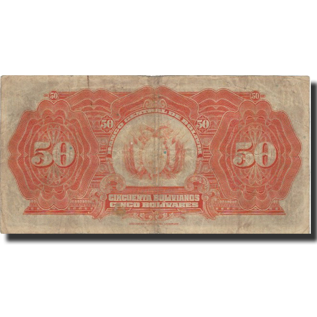 Billete, 50 Bolivianos, 1928, Bolivia, 1928-07-20, KM:124a, BC+