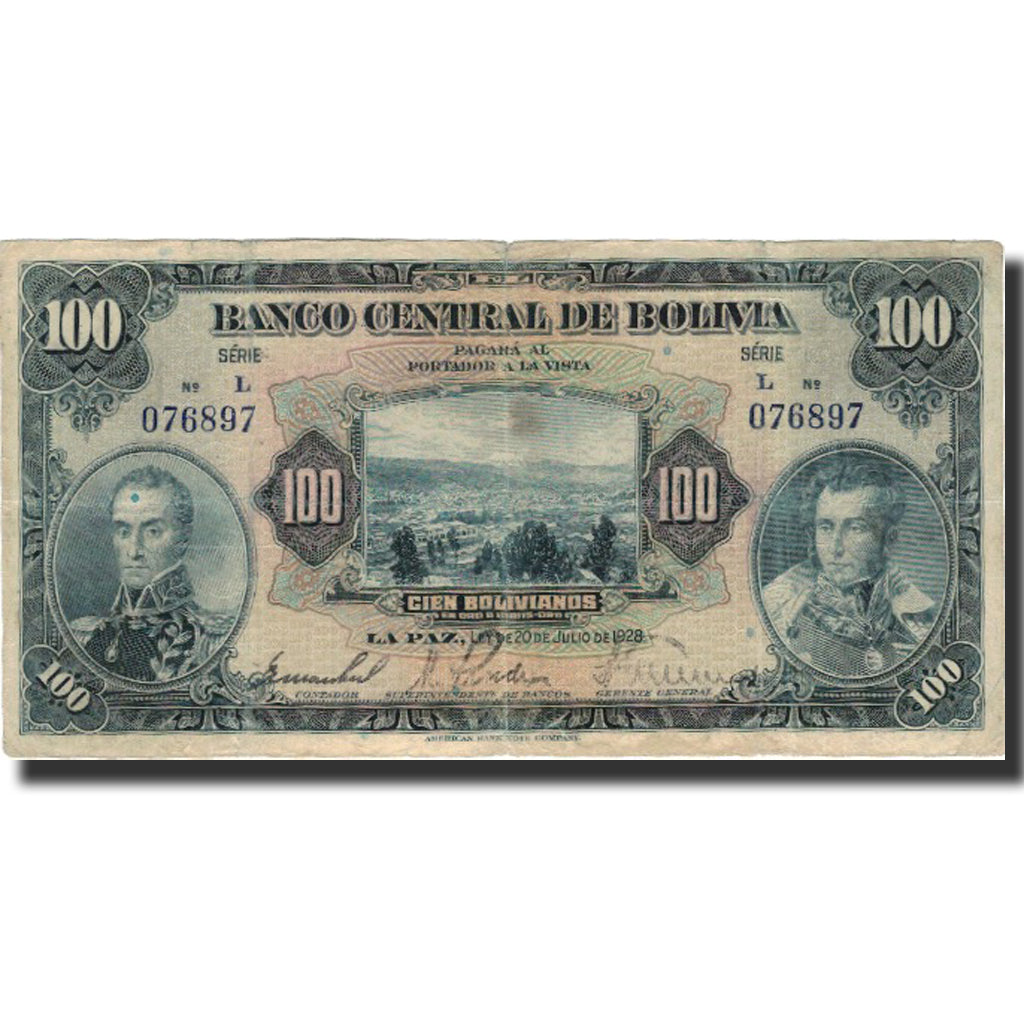 Billete, 100 Bolivianos, 1928, Bolivia, 1928-07-20, KM:125a, BC