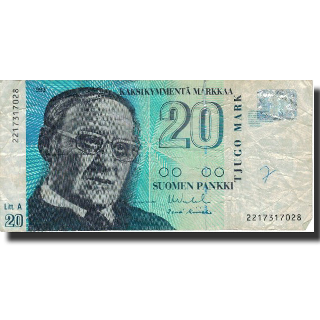Banknote, Finland, 20 Markkaa, 1993, 1993, KM:123, VG(8-10)