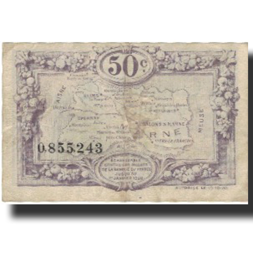 France, Marne, 50 Centimes, 1922, EF(40-45), Pirot:43-1, MARNE