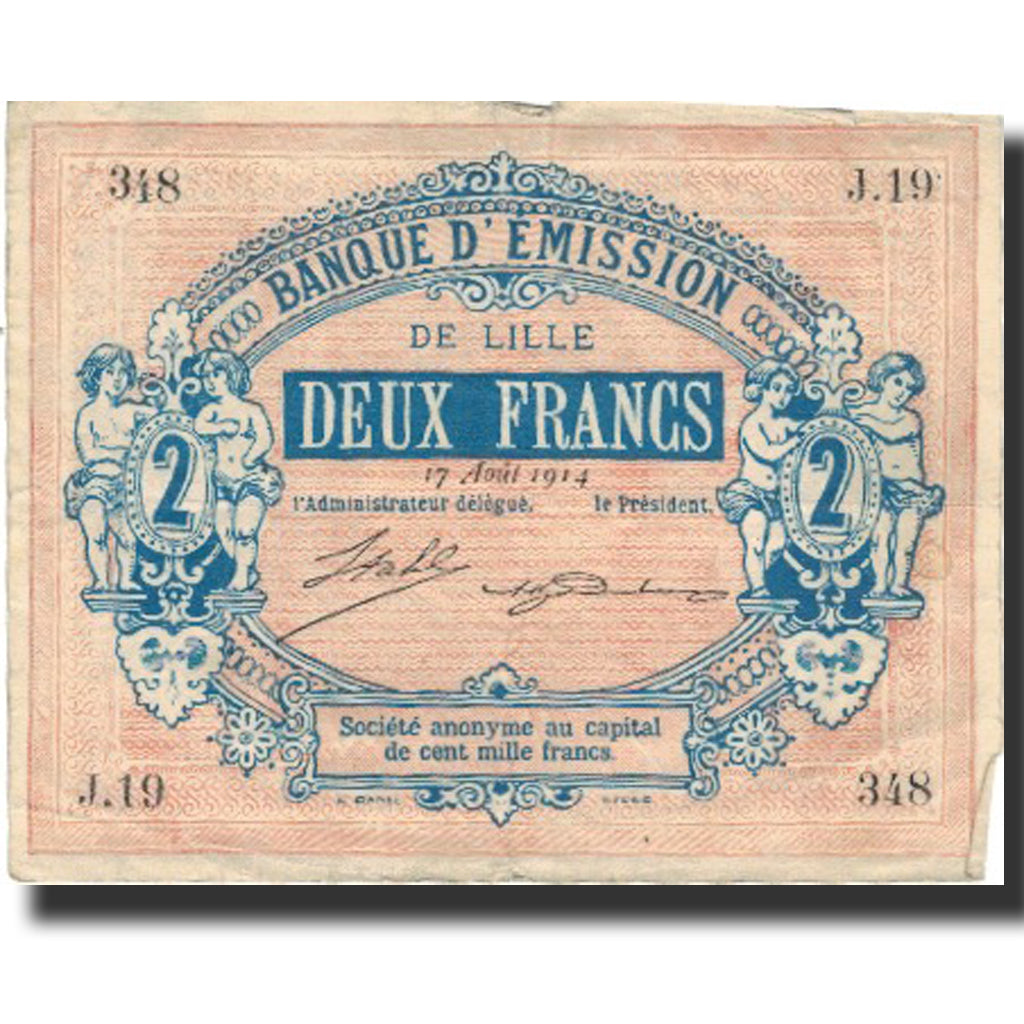 France, Lille, 2 Francs, 1914, VF(30-35), Pirot:59-1591, LILLE